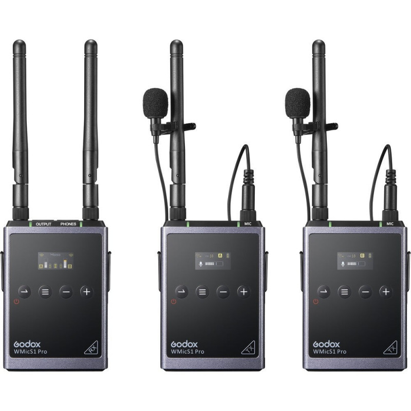 Godox WMicS1 Pro Kit 2 Sistema microfonico wireless UHF Godox WMicS1 Pro Kit 2 Sistema microfonico wireless UHF