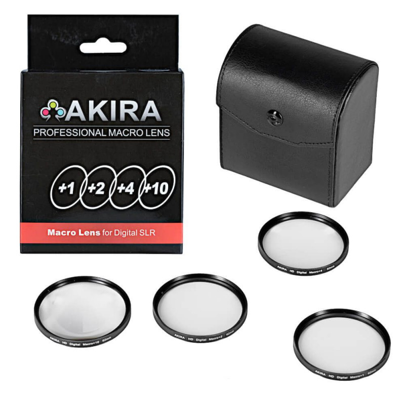 Akira zestaw soczewek makro +1 +2 +4 +10 55mm Akira zestaw soczewek makro +1 +2 +4 +10 55mm