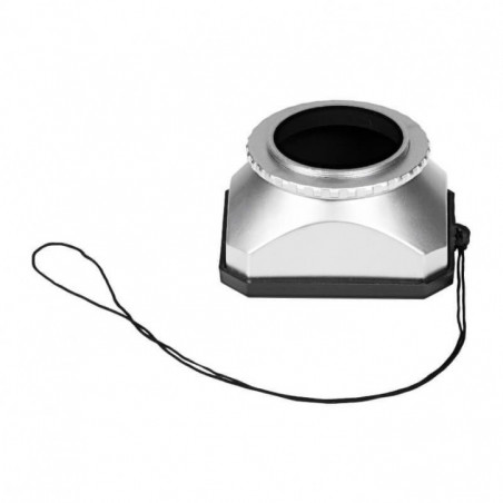 Rectangular silver lens hood for cameras 30mm