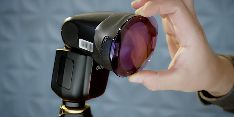 Attaching a magnetic color gel to a speedlite with MagGrip 2