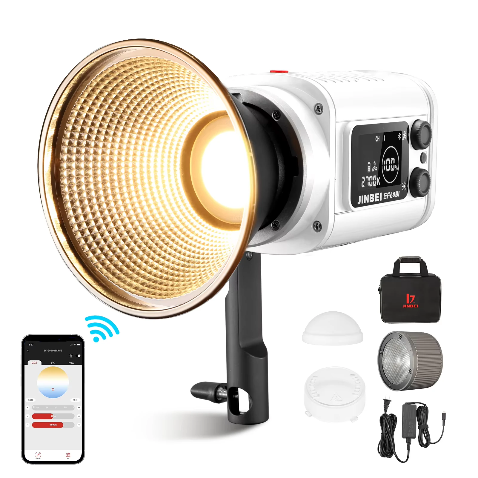 Jinbei EF-60Bi mobile LED-Videoleuchte (Reflektor, Zoom, Akku und Tasche) Jinbei EF-60Bi LED-Leuchten-Set – Bild 7