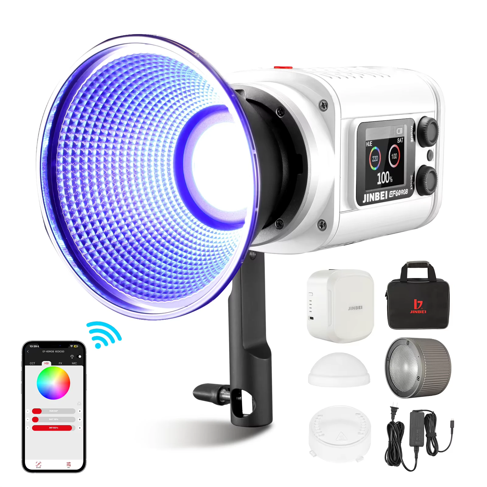 Jinbei EF-60RGB mobile LED-Videoleuchte (mit Reflektor und Zoom) Jinbei EF-60RGB LED-Leuchte – Bild 7