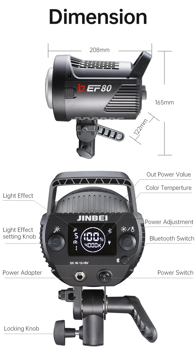 Jinbei EF-80 luce video LED portatile (con riflettore) luce LED Jinbei EF-80 – immagine 13