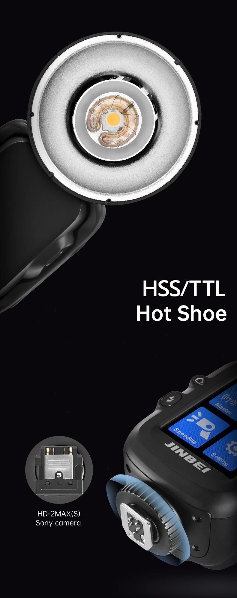 Jinbei HD-2max lampa reporterska do Sony Sony hot shoe and HSS TTL compatibility
