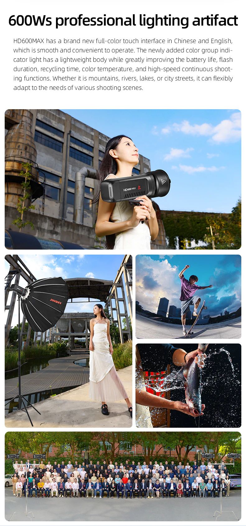 Jinbei HD-600max TTL monotorcia alimentata a batteria con borsa HD600MAX touch screen interface