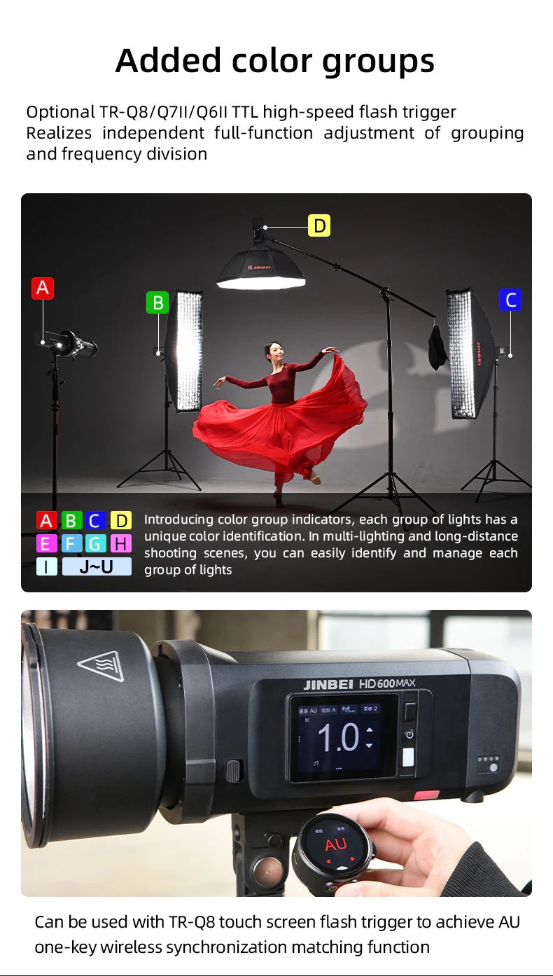 Jinbei HD-600max TTL monotorcia alimentata a batteria con borsa 40W bi-color LED modeling lamp