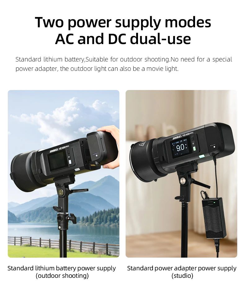 Jinbei HD-600max TTL monotorcia alimentata a batteria con borsa AC DC dual power operation